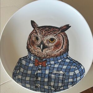 West Elm Rachel Kozlowski Dapper Owl Animal Plate Owl 8 3/4”